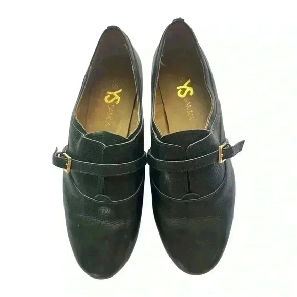 Yosi Samra Black Pointy Flats with Gold Buckle - Picture 2 of 11